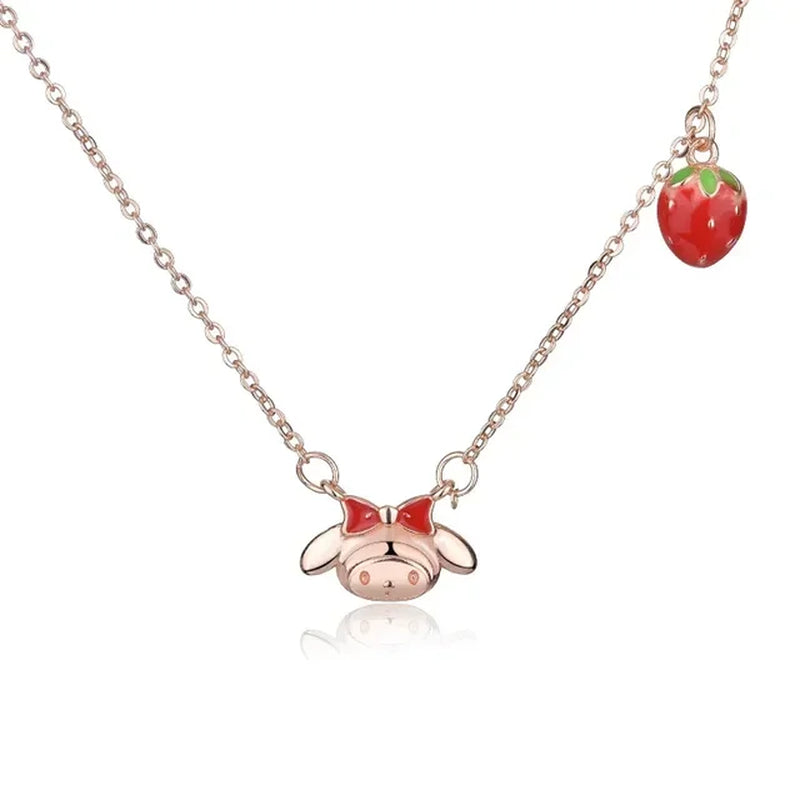 Kawaii Hello Kitty Sanrio Anime Crystal Pendant Necklaces Ladies Girl Simple White Zircon Elegant Necklace Women Jewelry Gift
