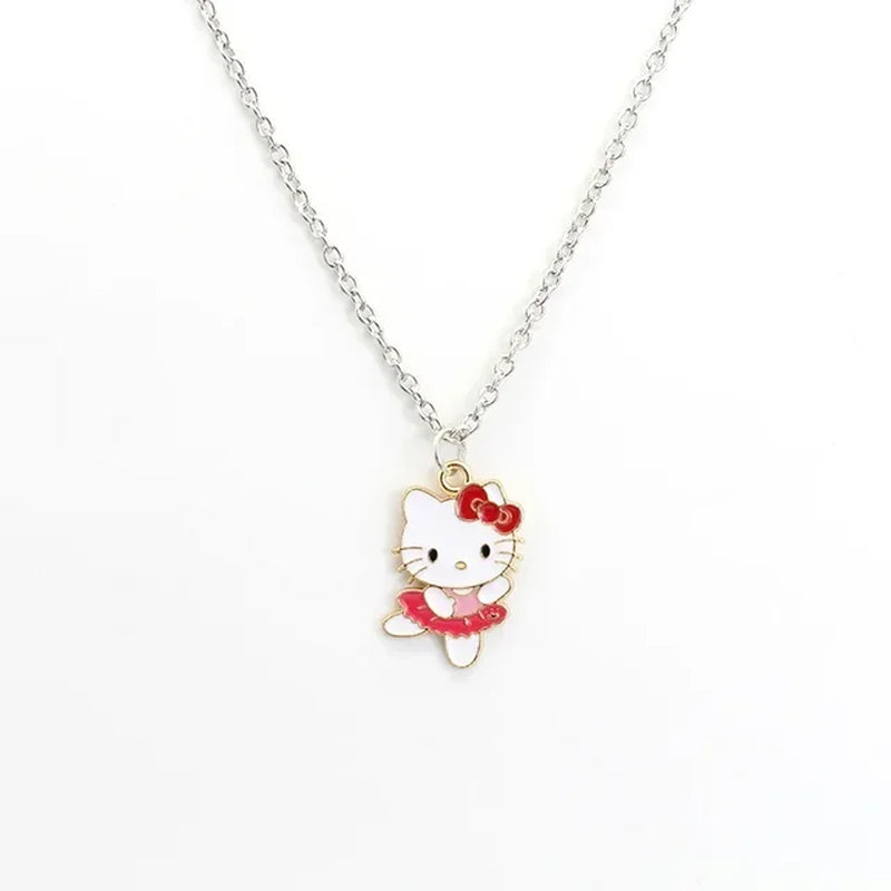 Kawaii Hello Kitty Sanrio Anime Crystal Pendant Necklaces Ladies Girl Simple White Zircon Elegant Necklace Women Jewelry Gift