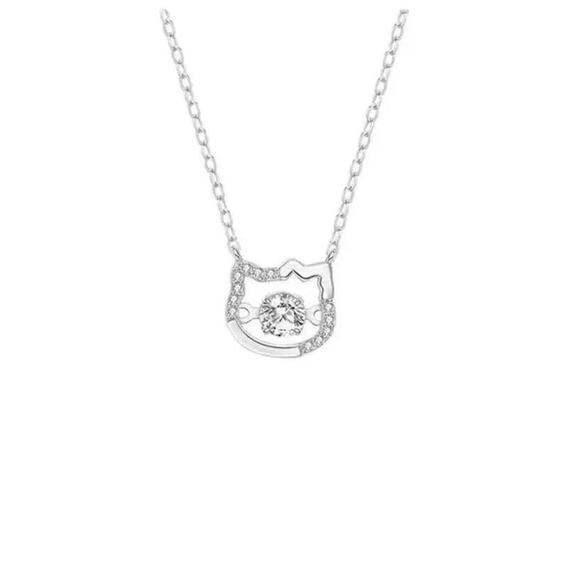 Kawaii Hello Kitty Sanrio Anime Crystal Pendant Necklaces Ladies Girl Simple White Zircon Elegant Necklace Women Jewelry Gift