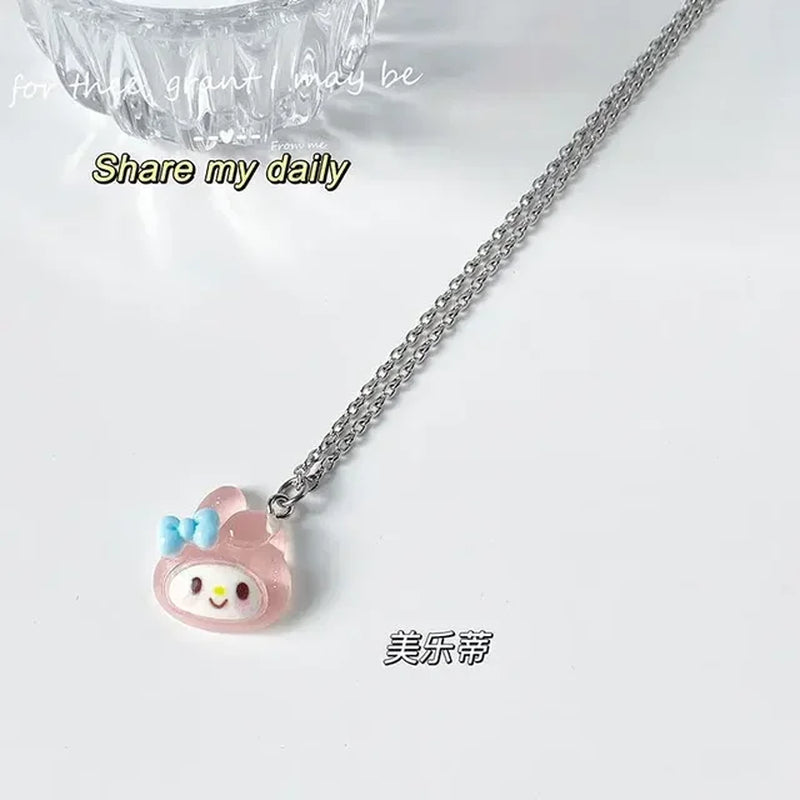 Kawaii Hello Kitty Sanrio Anime Crystal Pendant Necklaces Ladies Girl Simple White Zircon Elegant Necklace Women Jewelry Gift