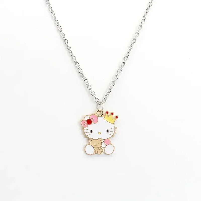 Kawaii Hello Kitty Sanrio Anime Crystal Pendant Necklaces Ladies Girl Simple White Zircon Elegant Necklace Women Jewelry Gift