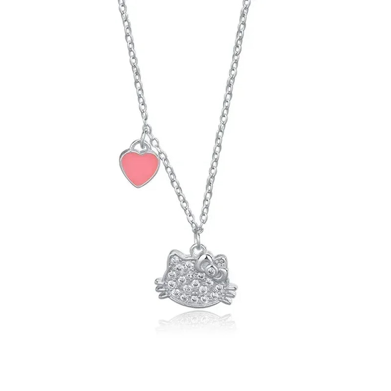 Kawaii Hello Kitty Sanrio Anime Crystal Pendant Necklaces Ladies Girl Simple White Zircon Elegant Necklace Women Jewelry Gift