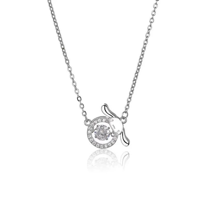Kawaii Hello Kitty Sanrio Anime Crystal Pendant Necklaces Ladies Girl Simple White Zircon Elegant Necklace Women Jewelry Gift