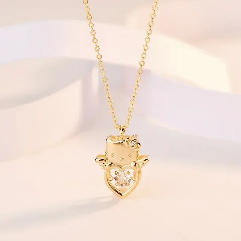 Kawaii Hello Kitty Sanrio Anime Crystal Pendant Necklaces Ladies Girl Simple White Zircon Elegant Necklace Women Jewelry Gift