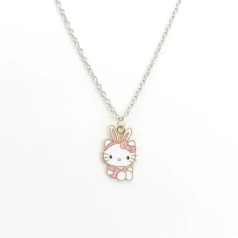 Kawaii Hello Kitty Sanrio Anime Crystal Pendant Necklaces Ladies Girl Simple White Zircon Elegant Necklace Women Jewelry Gift