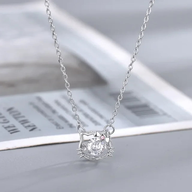 Kawaii Hello Kitty Sanrio Anime Crystal Pendant Necklaces Ladies Girl Simple White Zircon Elegant Necklace Women Jewelry Gift