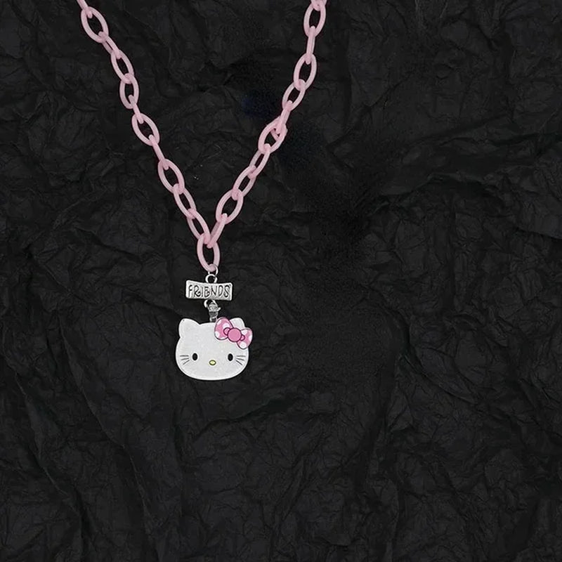 Kawaii Hello Kitty Sanrio Anime Crystal Pendant Necklaces Ladies Girl Simple White Zircon Elegant Necklace Women Jewelry Gift