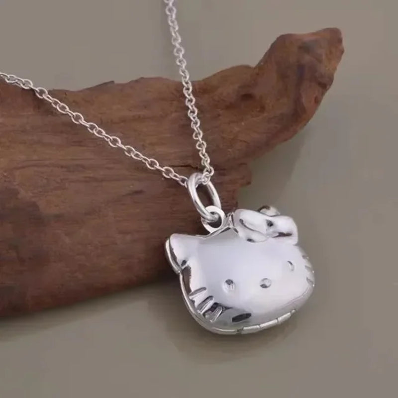 Kawaii Hello Kitty Sanrio Anime Crystal Pendant Necklaces Ladies Girl Simple White Zircon Elegant Necklace Women Jewelry Gift