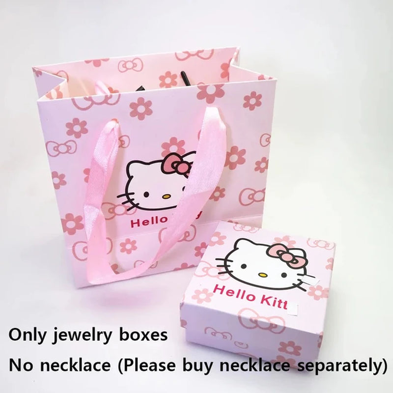 Kawaii Hello Kitty Sanrio Anime Crystal Pendant Necklaces Ladies Girl Simple White Zircon Elegant Necklace Women Jewelry Gift
