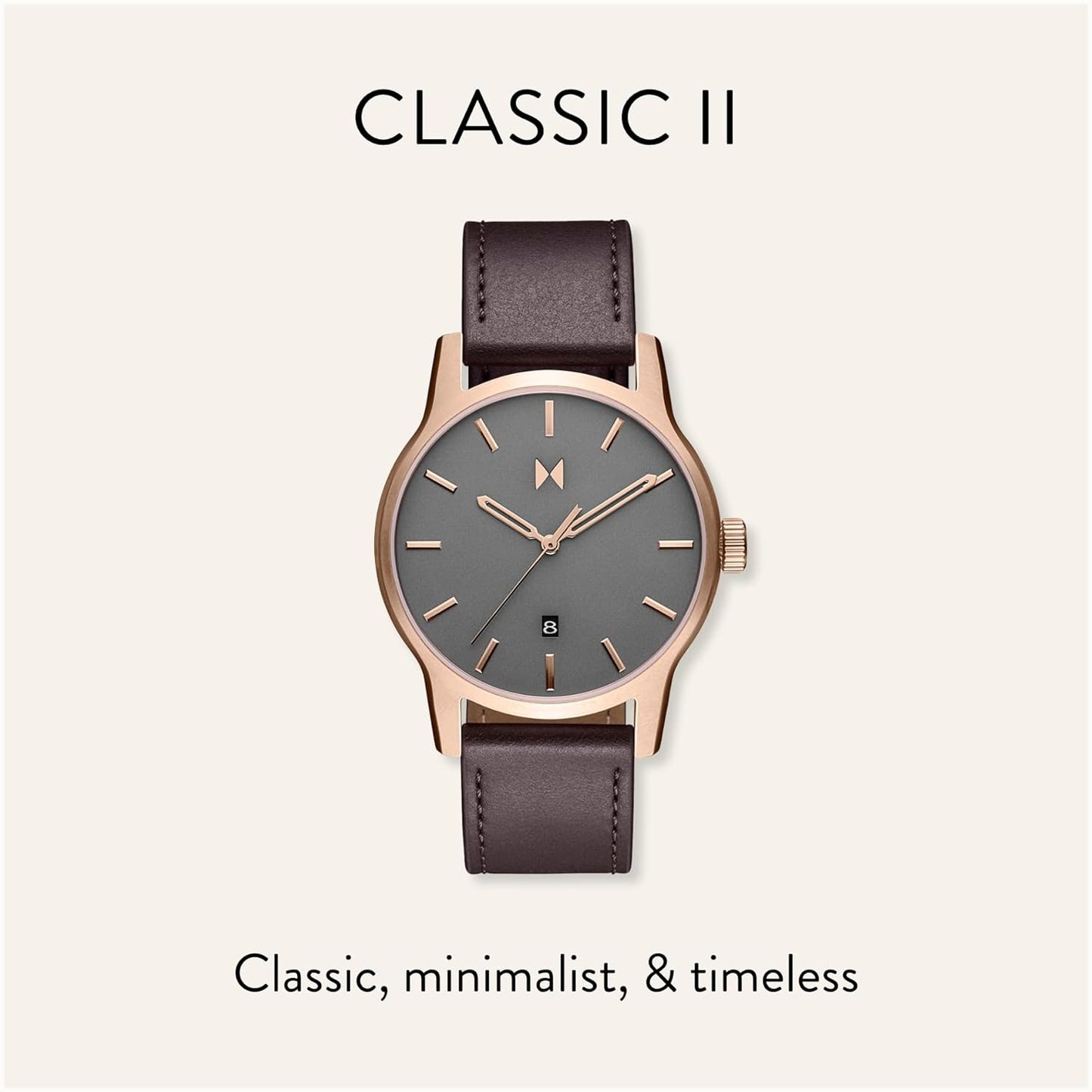 Classic II - Vintage Men’S Wristwatch - Minimalist Watch - Stainless Steel Water-Resistant Watch 5 ATM/50 Meters - Premium Leather Men’S Watches - Interchangeable Bands - 44Mm