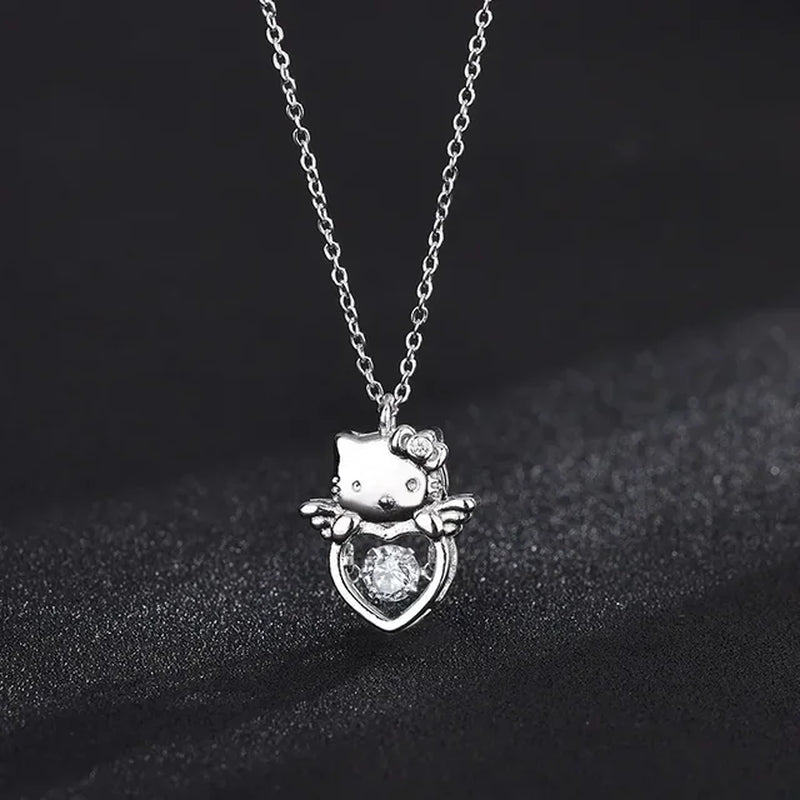 Kawaii Hello Kitty Sanrio Anime Crystal Pendant Necklaces Ladies Girl Simple White Zircon Elegant Necklace Women Jewelry Gift
