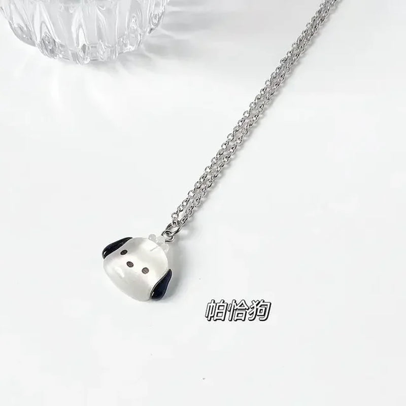 Kawaii Hello Kitty Sanrio Anime Crystal Pendant Necklaces Ladies Girl Simple White Zircon Elegant Necklace Women Jewelry Gift