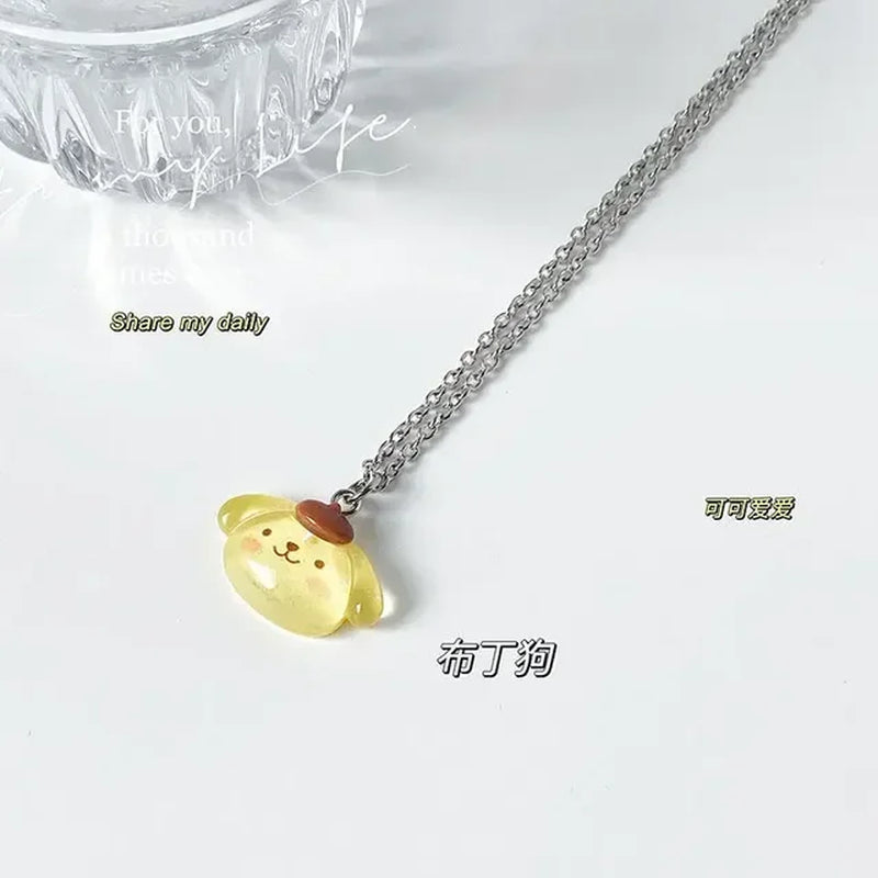 Kawaii Hello Kitty Sanrio Anime Crystal Pendant Necklaces Ladies Girl Simple White Zircon Elegant Necklace Women Jewelry Gift