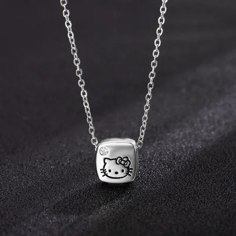 Kawaii Hello Kitty Sanrio Anime Crystal Pendant Necklaces Ladies Girl Simple White Zircon Elegant Necklace Women Jewelry Gift
