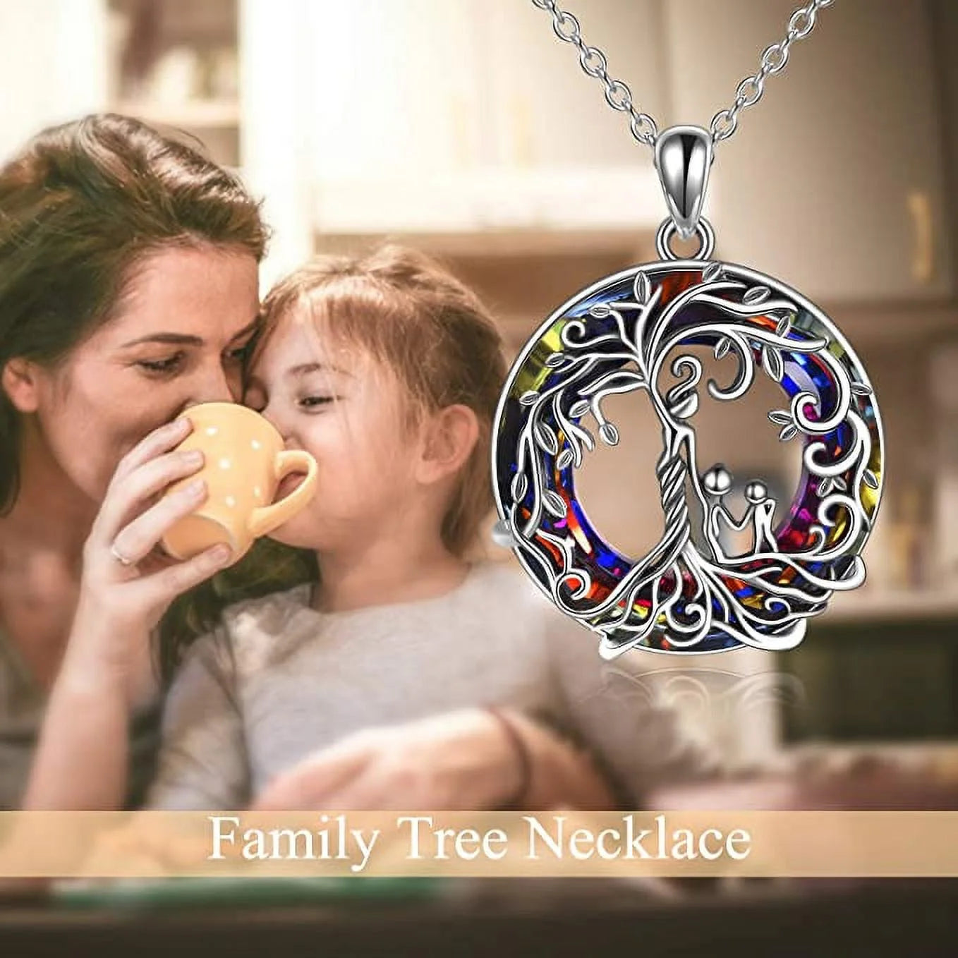 Mothers Day Gifts for Mom Sterling Silver Mother and 2 Children Family Tree of Life Pendant Necklace with Purple Crystal Jewelry Gifts for Women Mom Wife New Mom Birthday Anniversary