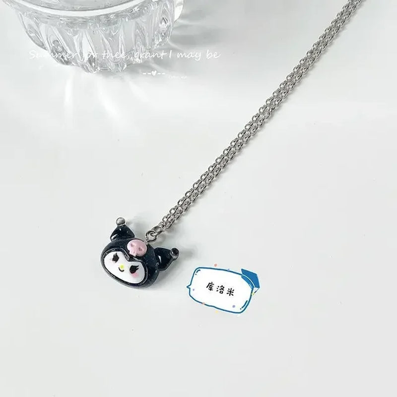 Kawaii Hello Kitty Sanrio Anime Crystal Pendant Necklaces Ladies Girl Simple White Zircon Elegant Necklace Women Jewelry Gift