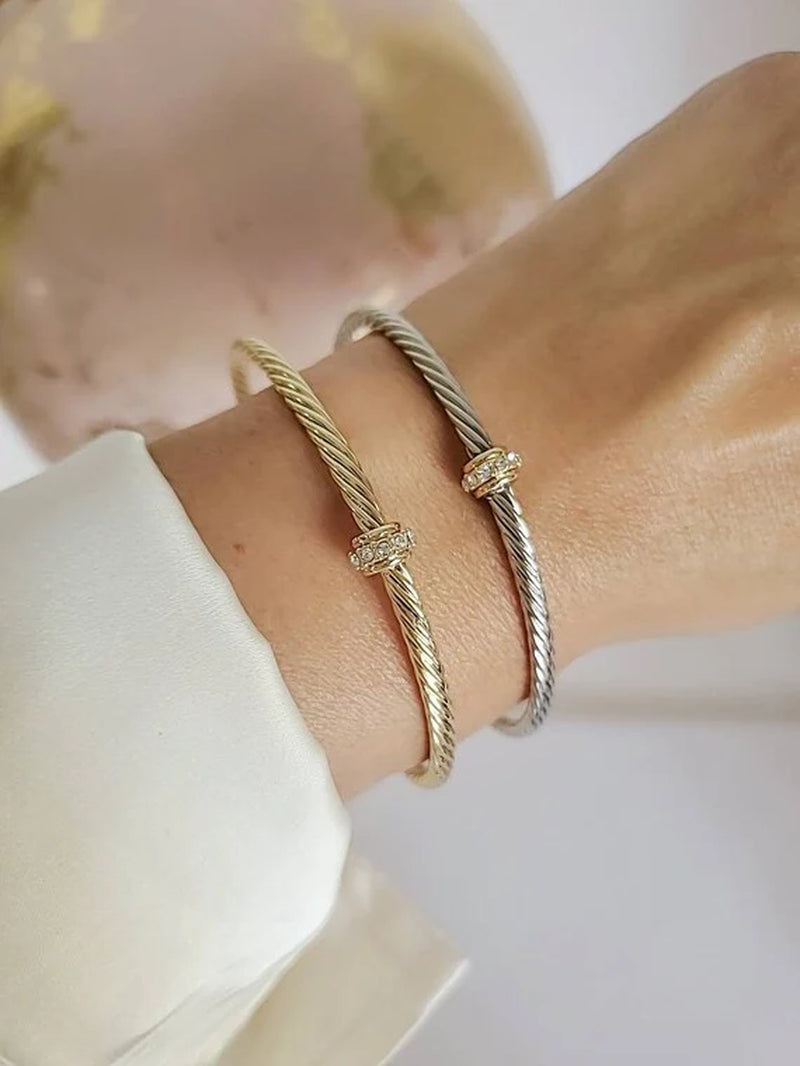 Dainty Cable Bangle Gold, Silver