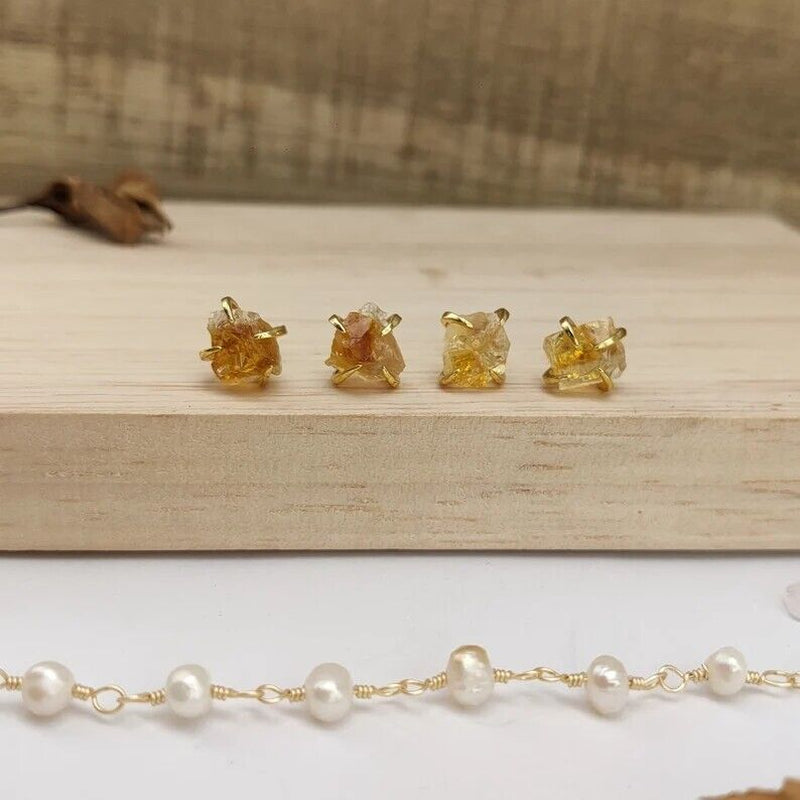 Raw Citrine Crystal Healing Reiki Chakra Dainty Minimalist Stud Earrings Gifts