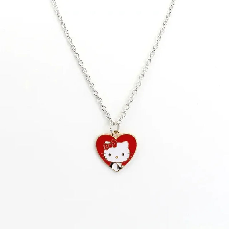 Kawaii Hello Kitty Sanrio Anime Crystal Pendant Necklaces Ladies Girl Simple White Zircon Elegant Necklace Women Jewelry Gift