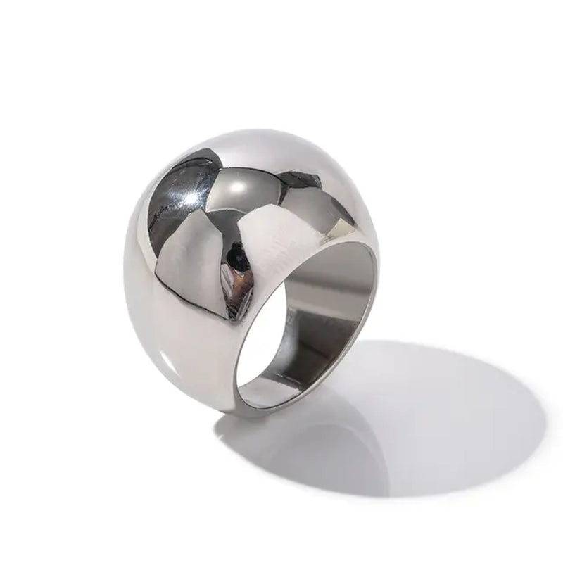 New Punk Chunky Stainless Steel Spherical Rings for Women 18K PVD Gold Plated Waterproof Ring Jewelry Gift