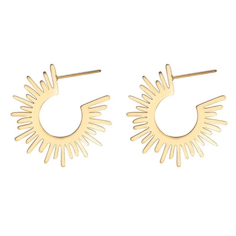 Vintage Irregular Gold Plated Metal Stud Earrings for Women Minimalism Half Circle Spiked Earrings Stainless Steel Jewelry