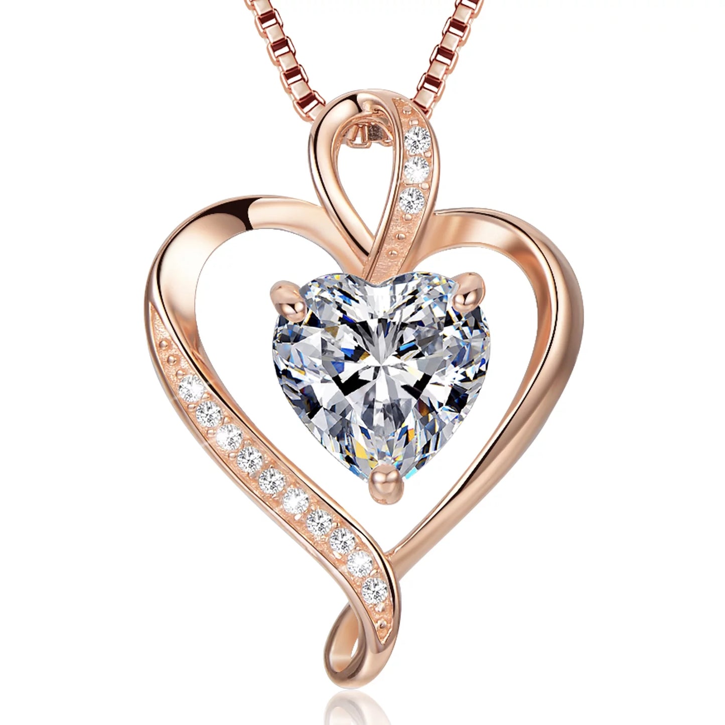 Heart Necklaces for Women 925 Sterling Silver Pendant Necklace Rose Gold White Gold/14K Gold Plated Love Necklace for Her Girlfriend Wife Valentines Day Birthday Women Jewelry Gifts 18"+2"