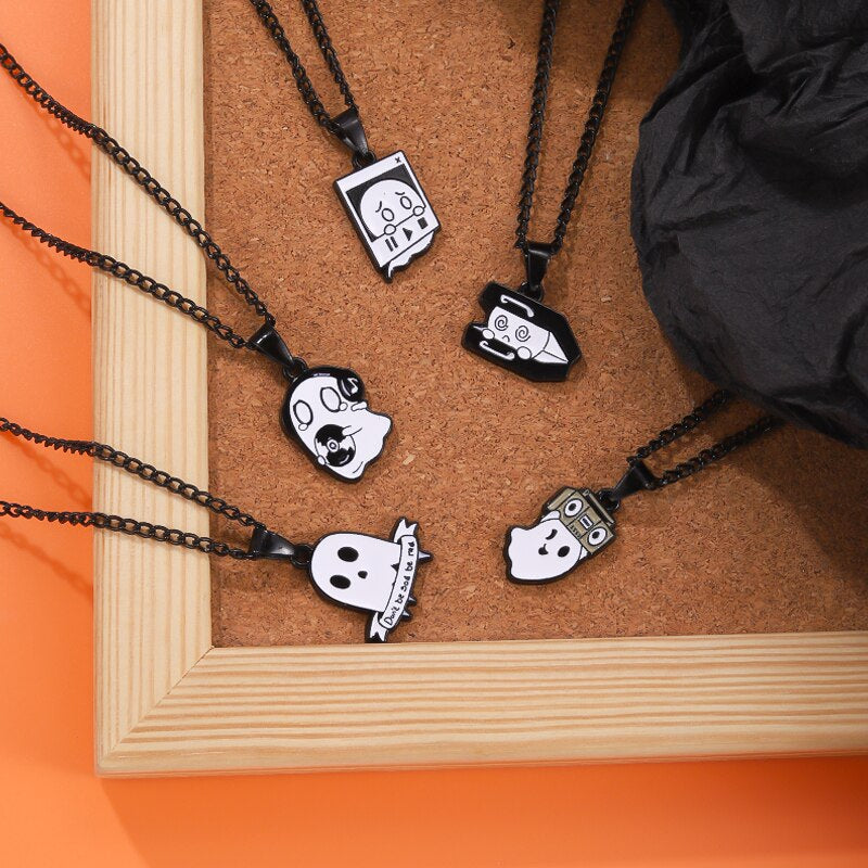 Cartoon Cute Pendent Necklace Ghost Boo Decorative Necklaces Halloween Party Clothes Jewelry Necklace Accessories for Friends