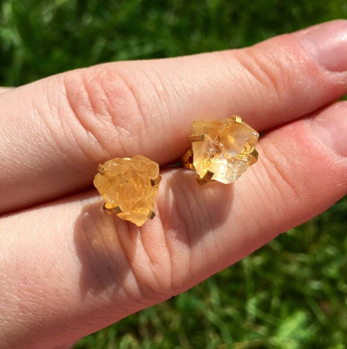 Raw Citrine Crystal Healing Reiki Chakra Dainty Minimalist Stud Earrings Gifts