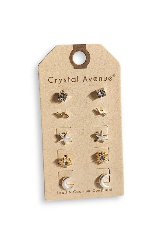 Assorted Mini Moon Star Lightning Earrings Set