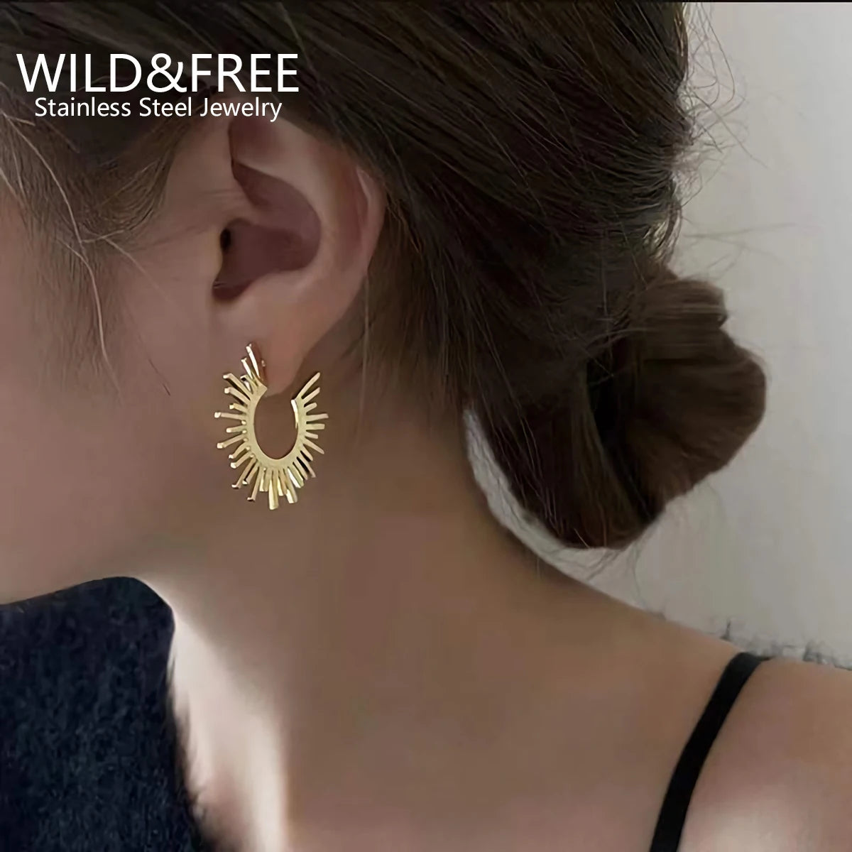 Vintage Irregular Gold Plated Metal Stud Earrings for Women Minimalism Half Circle Spiked Earrings Stainless Steel Jewelry