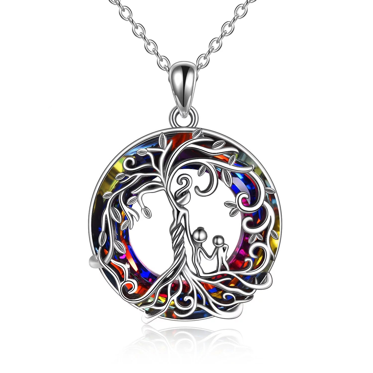 Mothers Day Gifts for Mom Sterling Silver Mother and 2 Children Family Tree of Life Pendant Necklace with Purple Crystal Jewelry Gifts for Women Mom Wife New Mom Birthday Anniversary