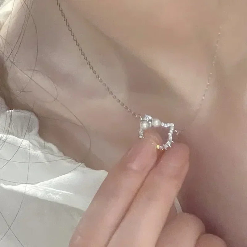 Kawaii Hello Kitty Sanrio Anime Crystal Pendant Necklaces Ladies Girl Simple White Zircon Elegant Necklace Women Jewelry Gift