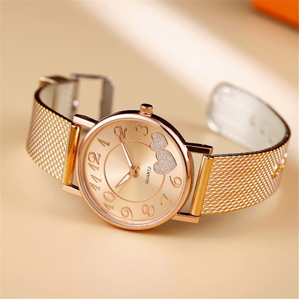 Fashion Women Watches Men Gold Watch Silver Heart Dial Silicone Mesh Belt Wristwatch Reloj Mujer Montre Femme Women'S Watch 2024