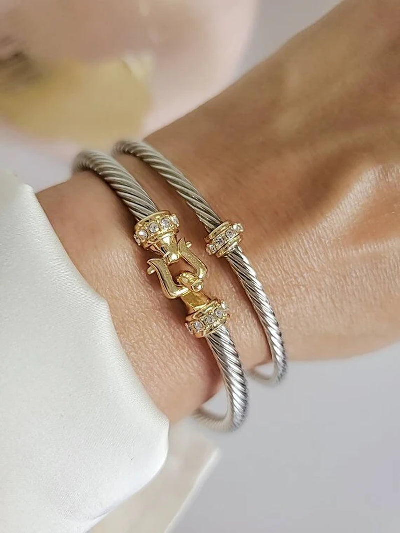 Dainty Cable Bangle Gold, Silver