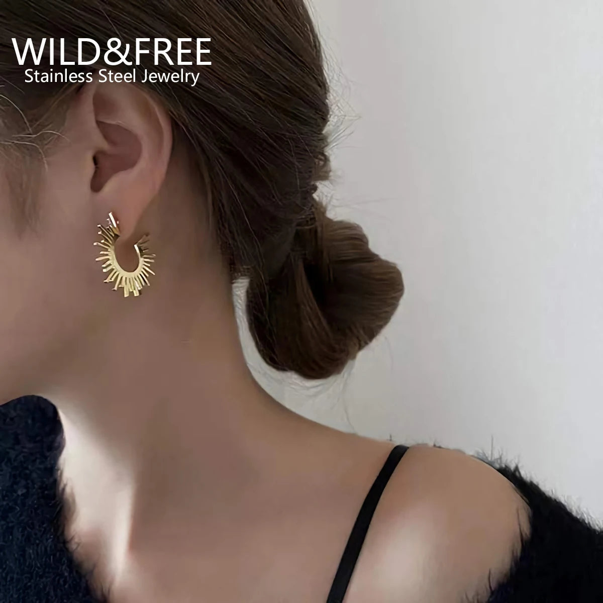 Vintage Irregular Gold Plated Metal Stud Earrings for Women Minimalism Half Circle Spiked Earrings Stainless Steel Jewelry