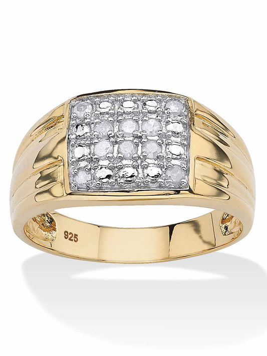 Men'S 1/7 TCW round Diamond Grid Ring in 18K Gold-Plated Sterling Silver