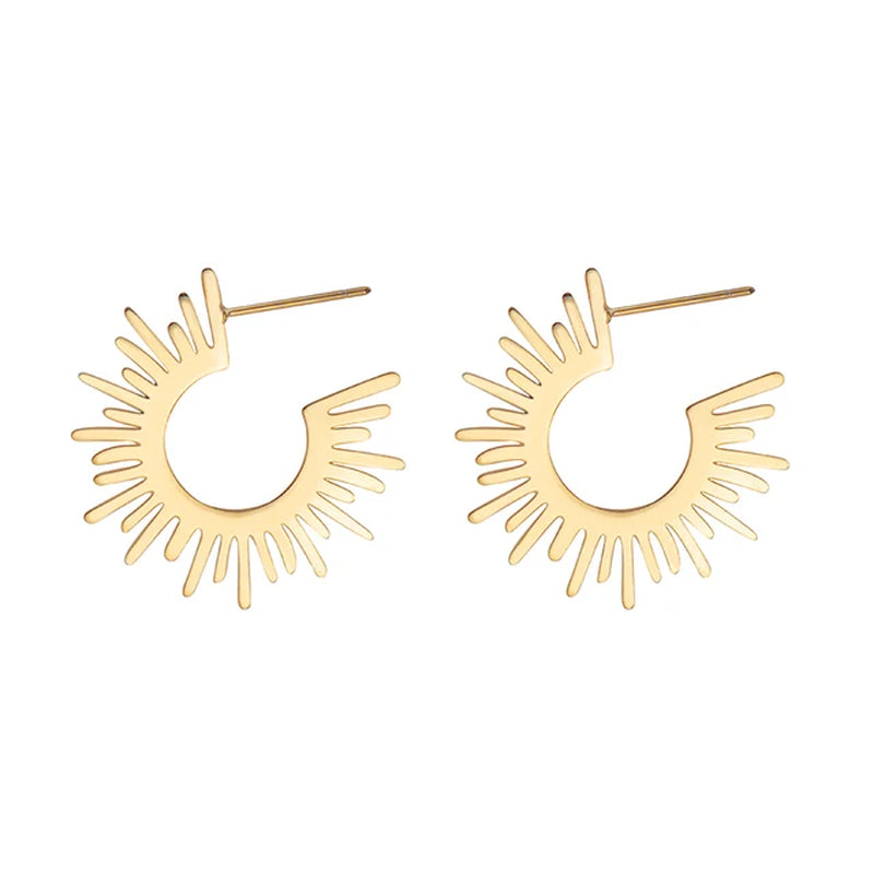 Vintage Irregular Gold Plated Metal Stud Earrings for Women Minimalism Half Circle Spiked Earrings Stainless Steel Jewelry