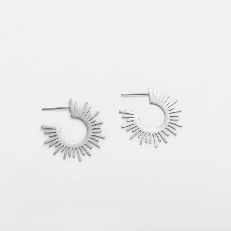 Vintage Irregular Gold Plated Metal Stud Earrings for Women Minimalism Half Circle Spiked Earrings Stainless Steel Jewelry