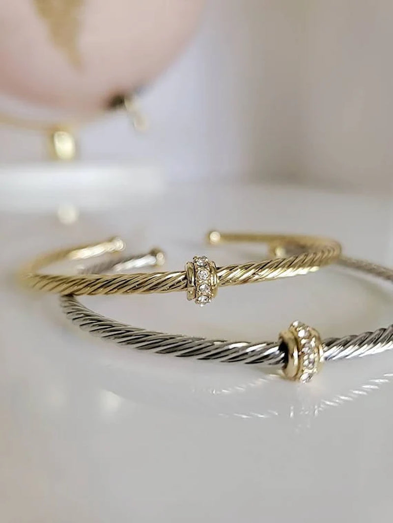 Dainty Cable Bangle Gold, Silver